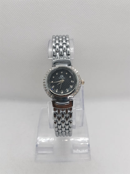 Ladies’ Silver Chain Watch with Black Dial