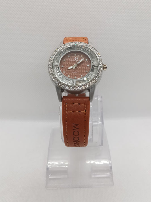 Brown Dial Stone Bezel Ladies Watch