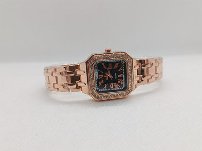Black Dial Square Rose Gold Ladies Watch