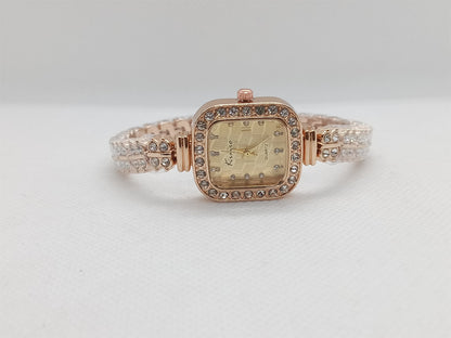Rose Gold Rectangular Crystal Ladies Watch