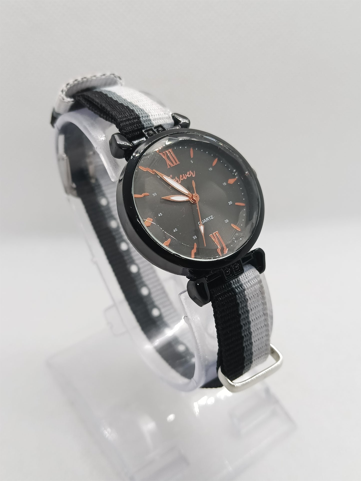 Ladies’ Black Dial Fabric Strap Watch – Minimal Style