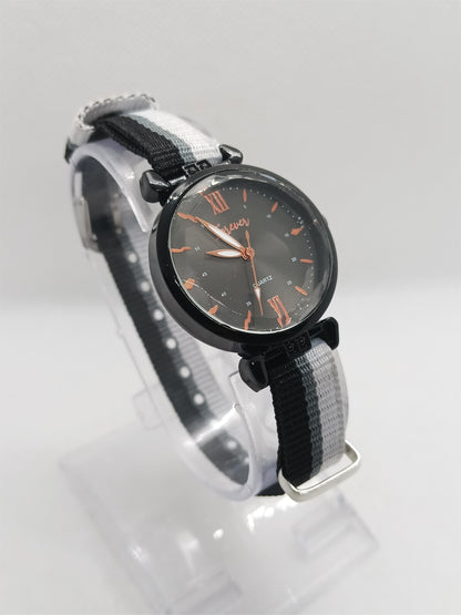 Ladies’ Black Dial Fabric Strap Watch – Minimal Style