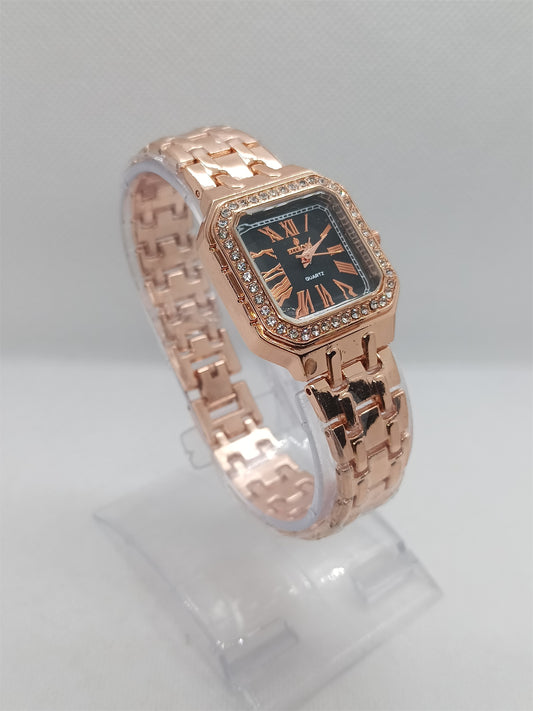 Black Dial Square Rose Gold Ladies Watch