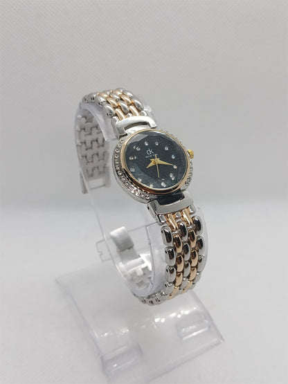 Ladies’ Two-Tone Chain Watch with Black Dial