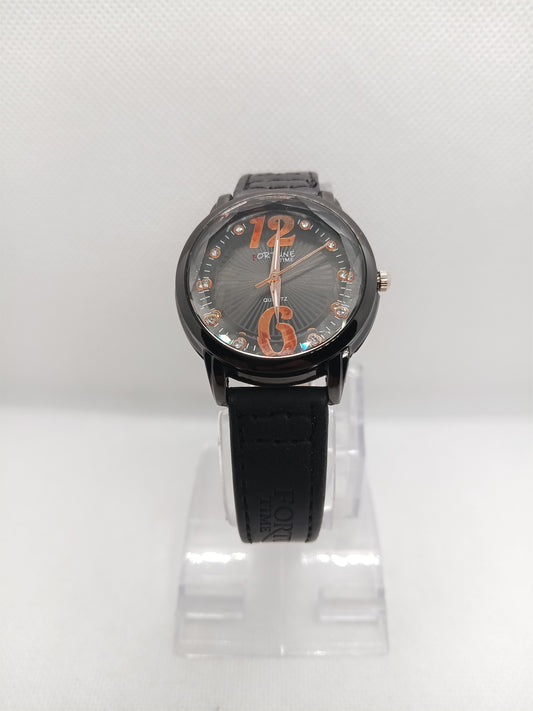 Black Dial Minimal Ladies Leather Strap Watch