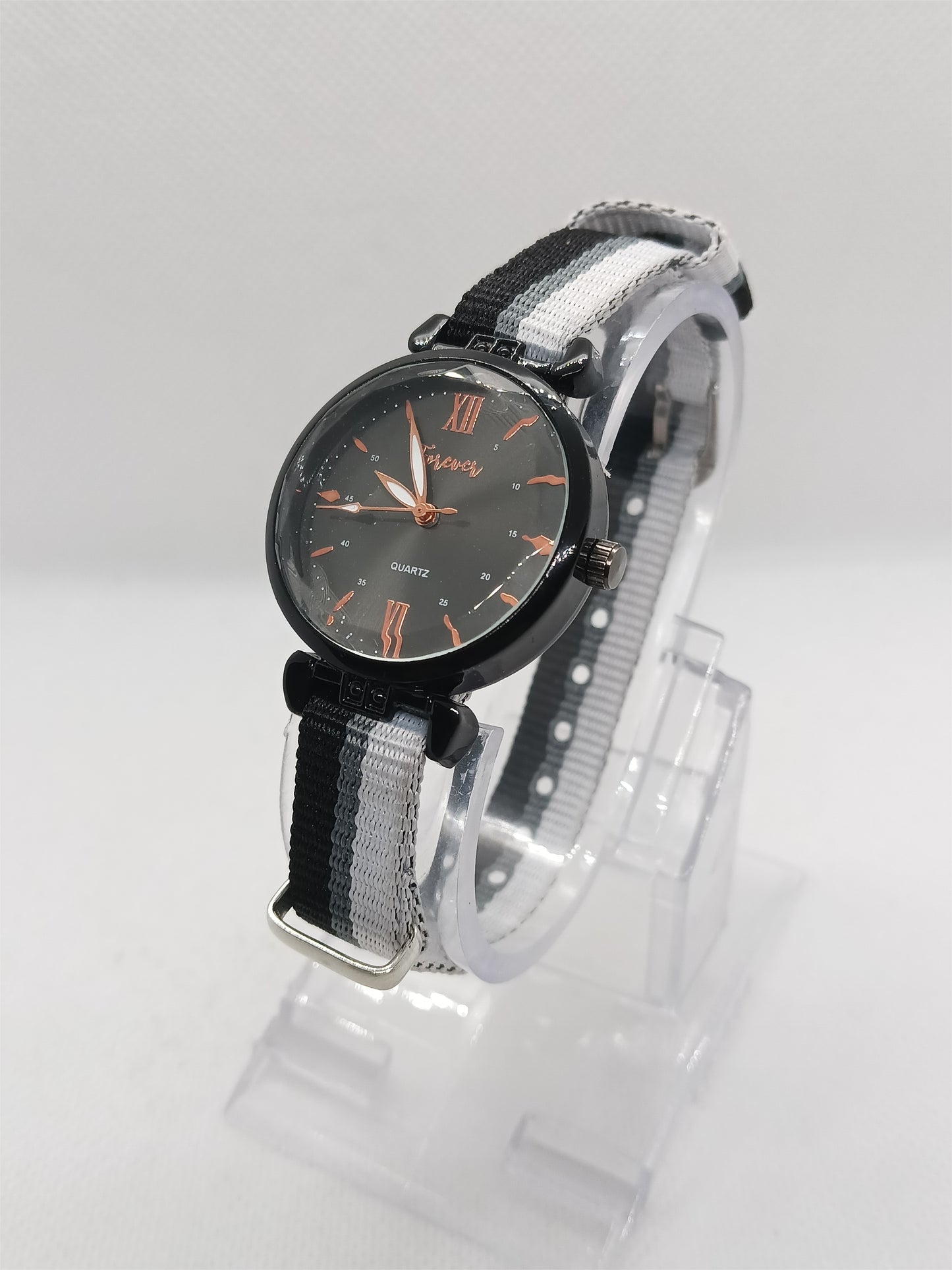 Ladies’ Black Dial Fabric Strap Watch – Minimal Style