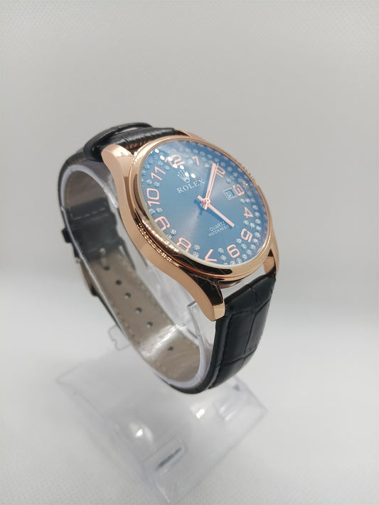 Premium Blue Dial Men’s Watch – Leather Strap, Premium Design, Date Feature