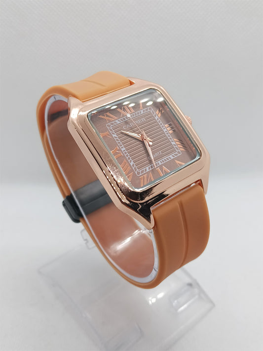 Men’s Square Dial Watch with Magnetic Lock – Brown Edition