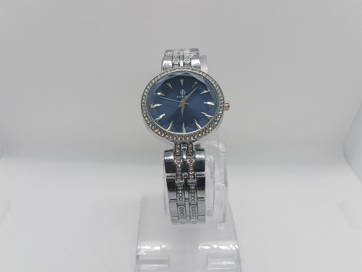 Sapphire Charm Ladies Watch – Silver Bracelet, Blue Dial, Crystal-Accent Bezel