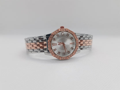 Rose Luxe Ladies Watch – Rose Gold & Silver Chain, Crystal Bezel, Premium Dial