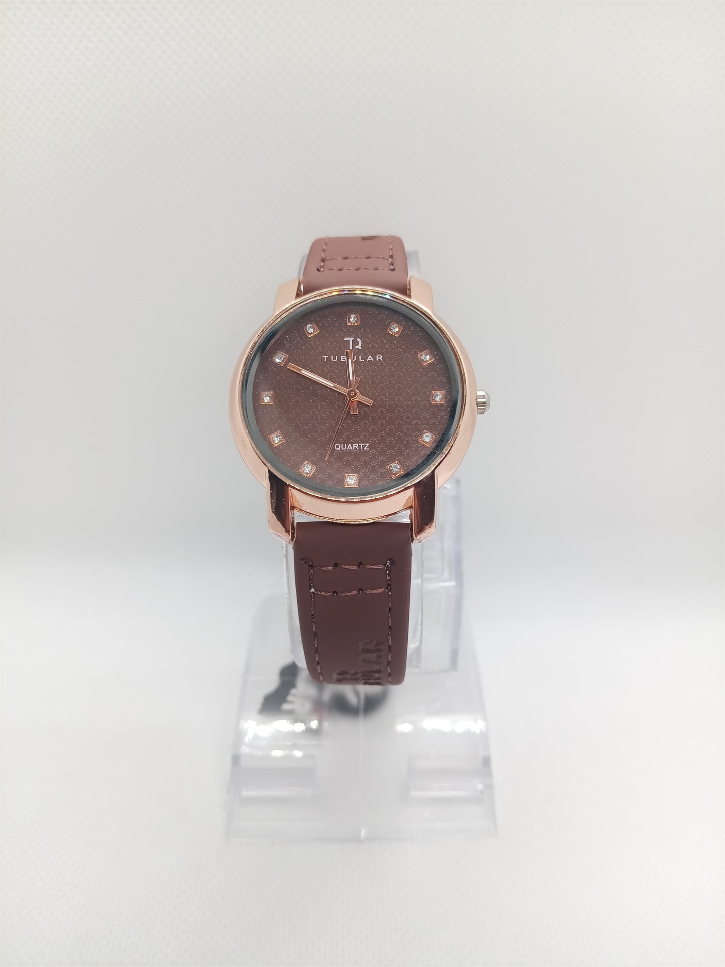 Brown Elegance Ladies Watch – Rose Gold Dial, Leather Strap, Premium Design
