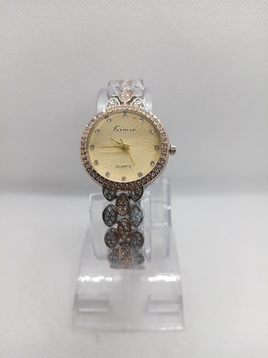 Gold Dial Stone Bracelet Ladies Watch