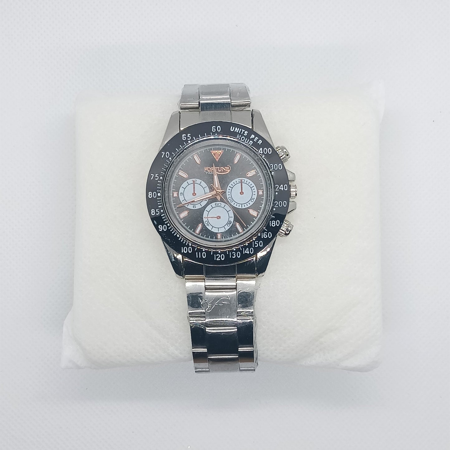 Apex Chronograph – Black Dial with Silver Strap & Black Bezel