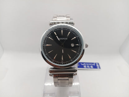 Elegant Black Dial Men’s Watch – Silver Stainless Steel Chain, Date Feature, Water Resistant