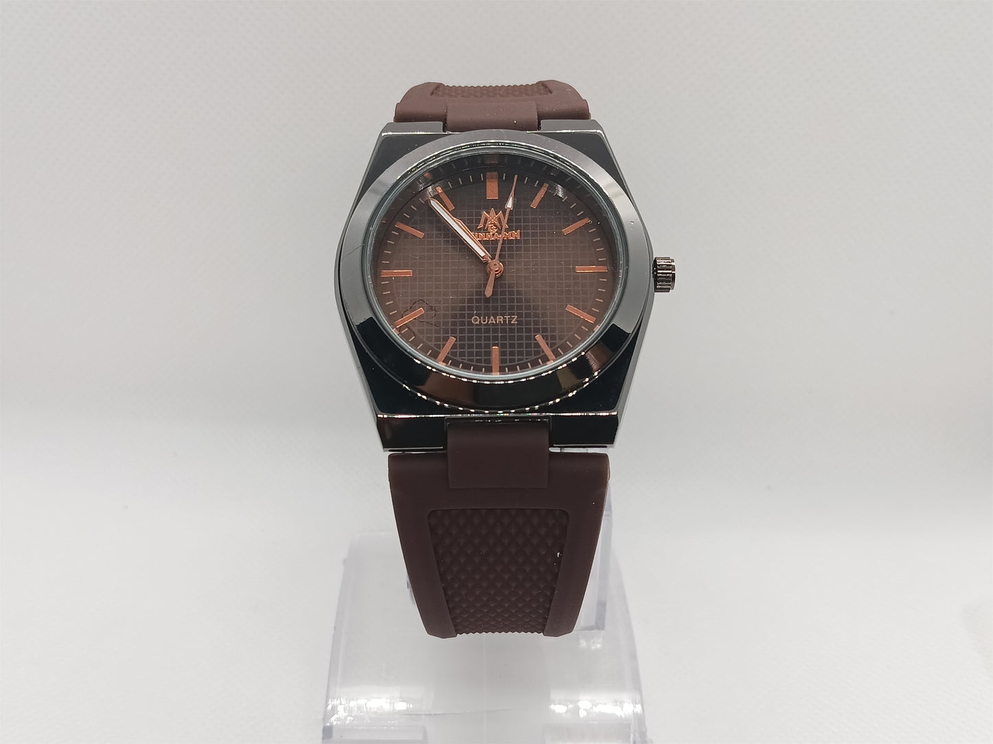 Brown Dial Men’s Watch – Rubber Strap, Water Resistant, Stylish Everyday Wear