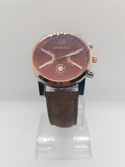 Rose-Gold Brown Dial Men’s Watch – MAOBLACK Heavy Textured Dial, Brown Leather Strap