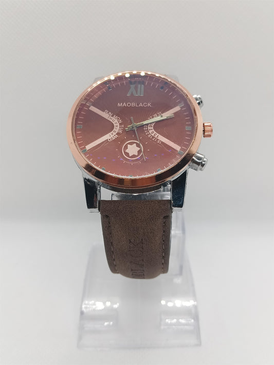 Rose-Gold Brown Dial Men’s Watch – MAOBLACK Heavy Textured Dial, Brown Leather Strap