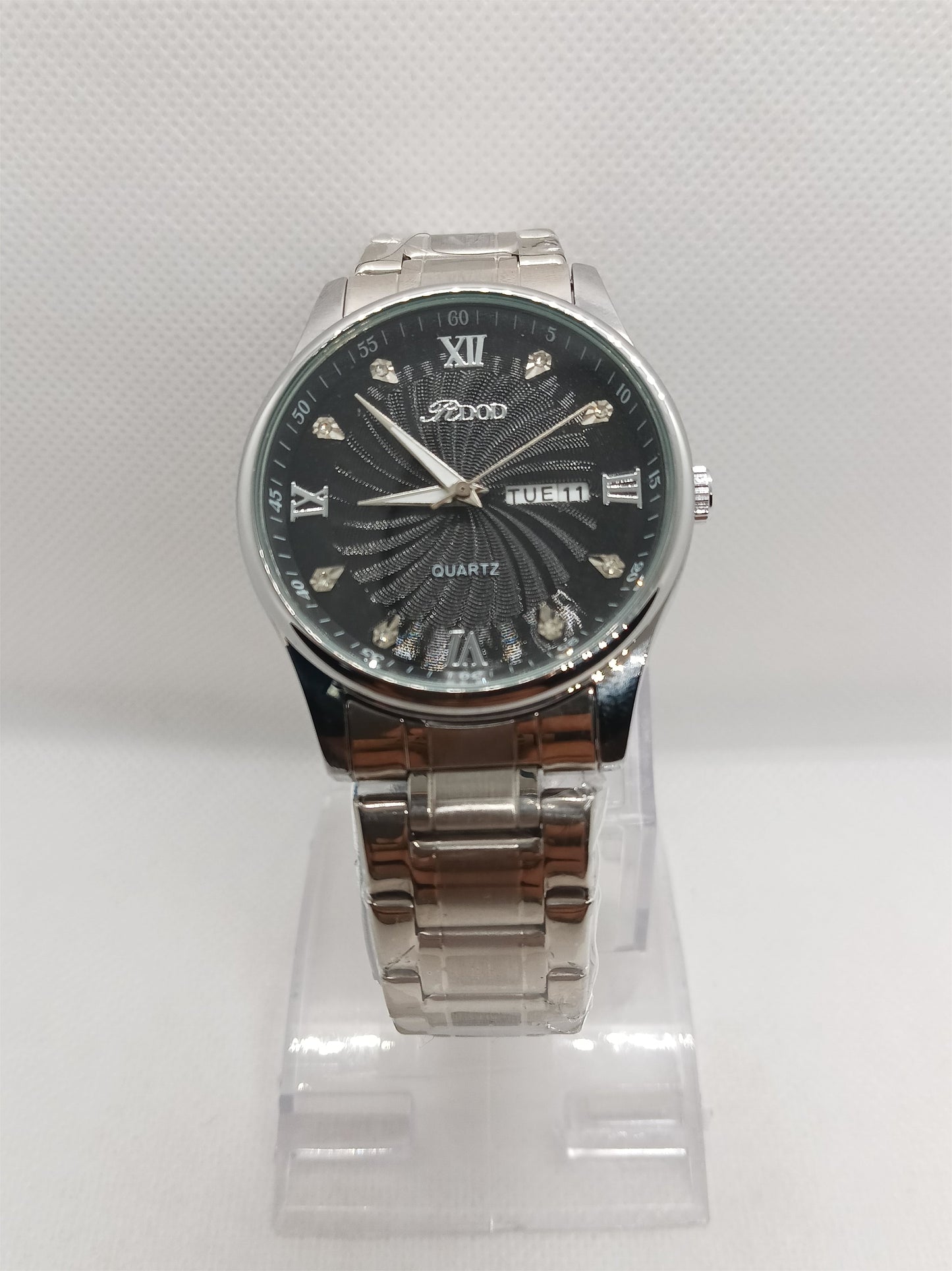 Black Dial Day-Date Stainless Steel Men's Watch