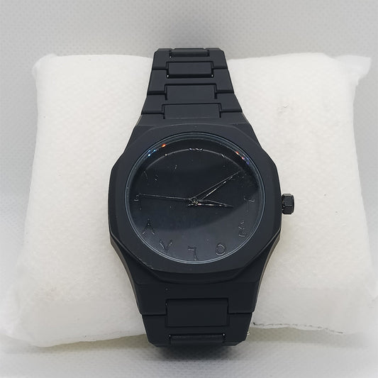 Black watch on a white cushion