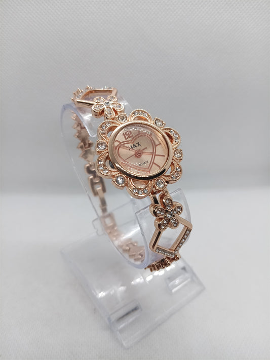 Rose Gold Floral Design Ladies Watch
