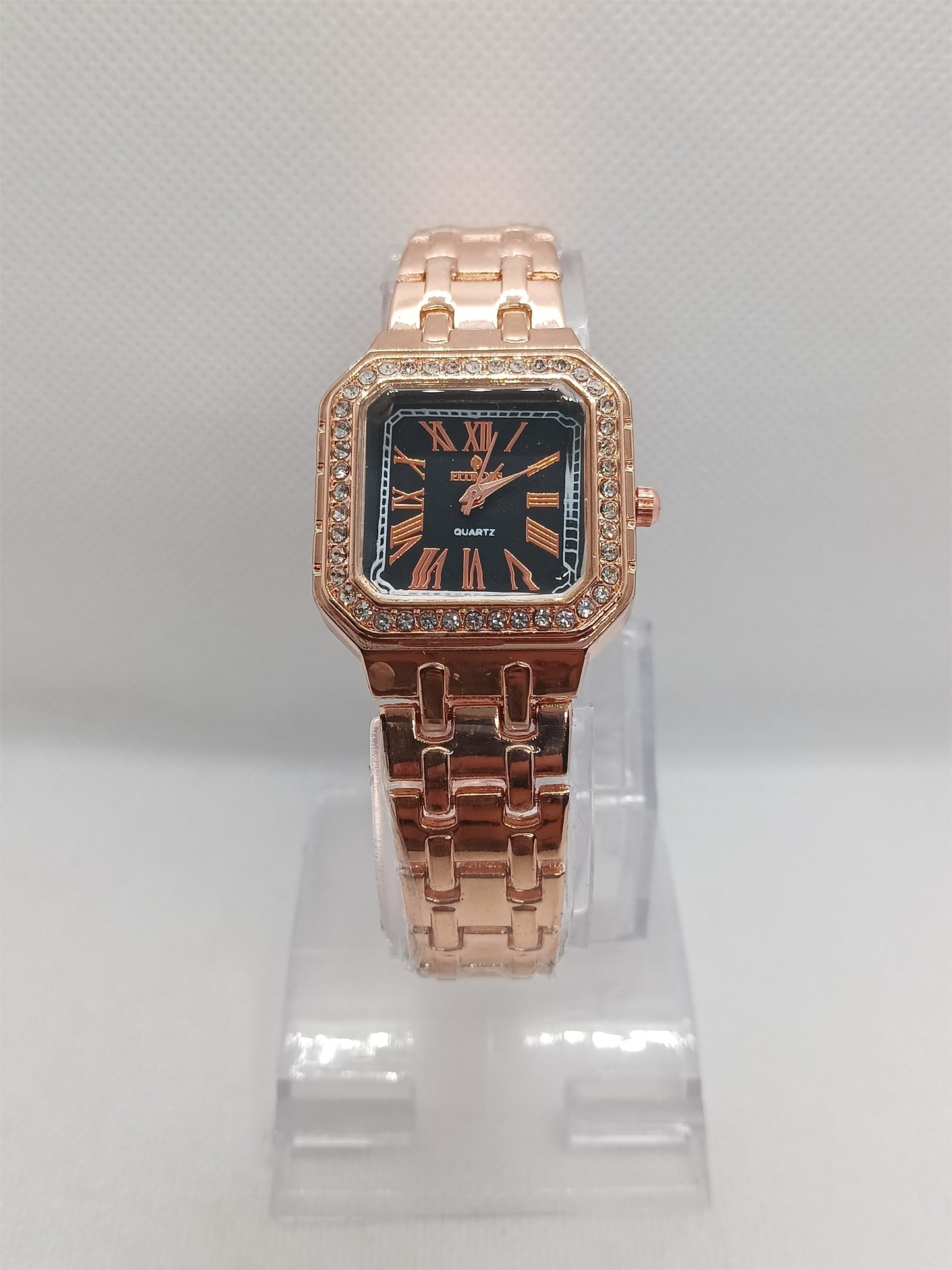 Black Dial Square Rose Gold Ladies Watch