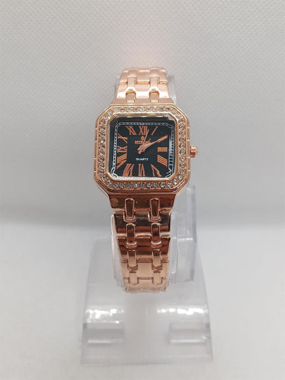 Black Dial Square Rose Gold Ladies Watch