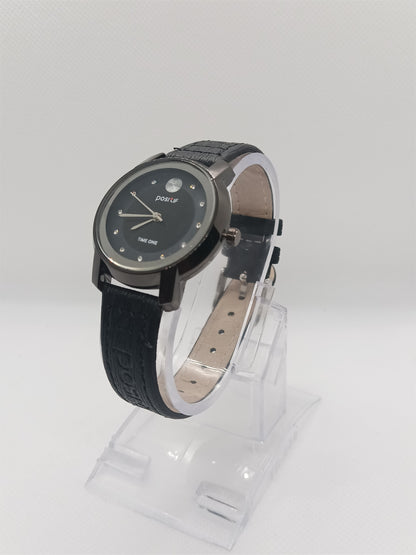 Noir Grace Ladies Watch – Black Dial, Leather Strap, Modern Minimalist Style