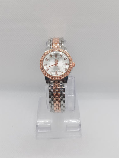 Rose Luxe Ladies Watch – Rose Gold & Silver Chain, Crystal Bezel, Premium Dial