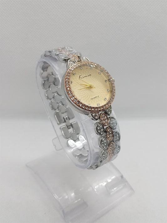 Gold Dial Stone Bracelet Ladies Watch