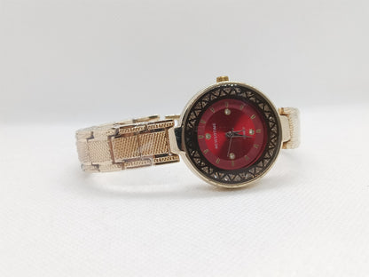 Gold Mesh Ladies Watch – Red Dial
