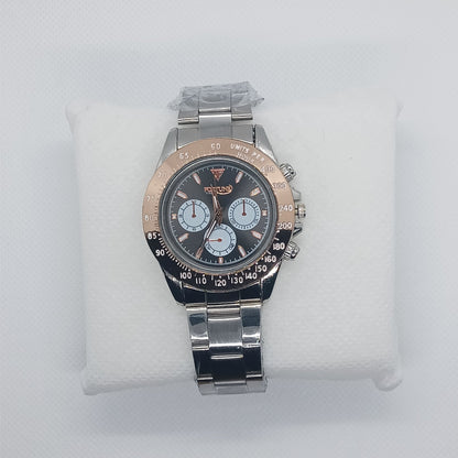 Apex Chronograph – Black Dial with Silver Strap & Rose Gold Bezel
