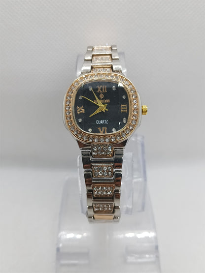 Ladies’ Two-Tone Chain Watch with Black Dial