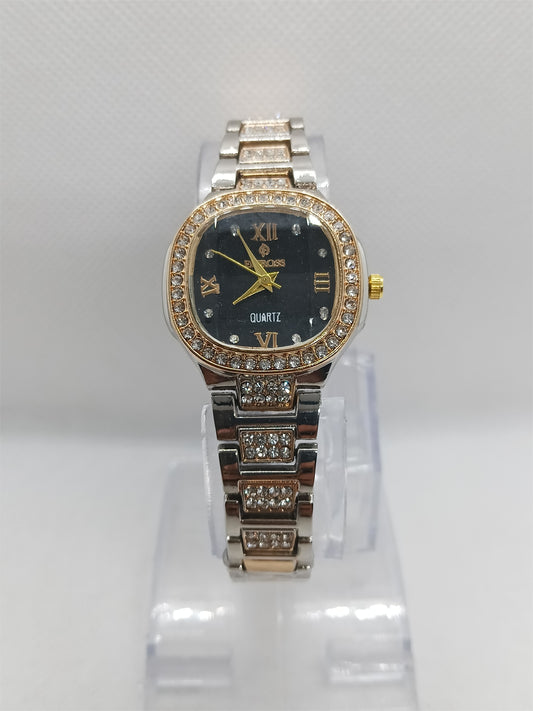 Ladies’ Two-Tone Chain Watch with Black Dial