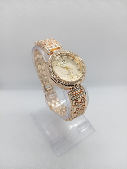 Rose Gold Marble Dial Women’s Watch with Slim Strap