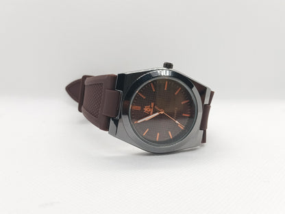 Brown Dial Men’s Watch – Rubber Strap, Water Resistant, Stylish Everyday Wear