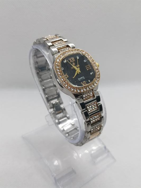 Ladies’ Two-Tone Chain Watch with Black Dial
