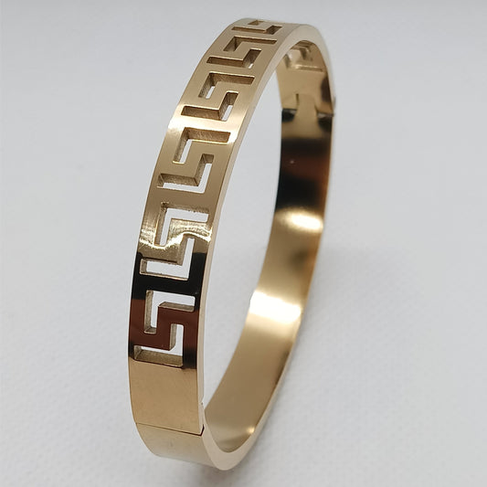 Gold Stainless Steel Greek Key Bracelet – Luxury Unisex Bangle