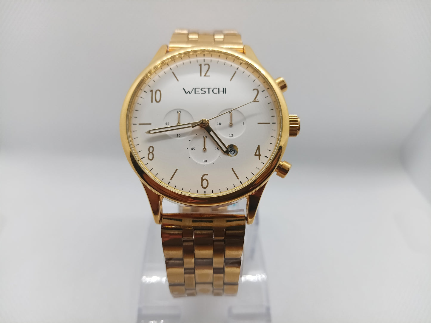 Gold Classic Chronograph Men’s Watch – Premium Stainless Steel, Date Feature, Water Resistant