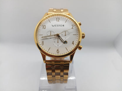Gold Classic Chronograph Men’s Watch – Premium Stainless Steel, Date Feature, Water Resistant
