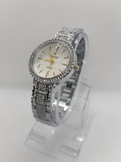 Silver Crystal Bezel with Diamond-Pattern Strap
