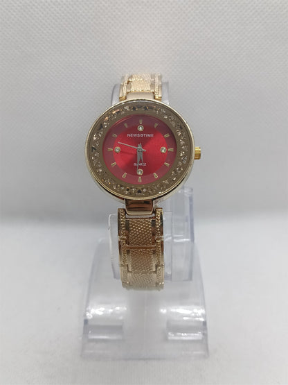 Gold Mesh Ladies Watch – Red Dial