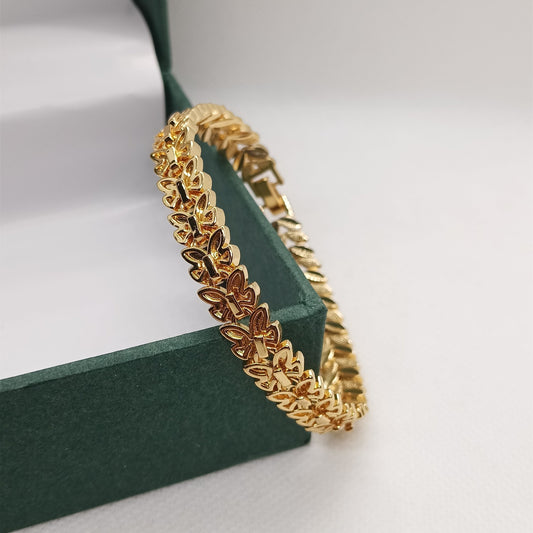Golden Leaf Pattern Statement Bracelet