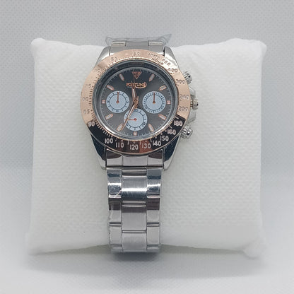 Apex Chronograph – Black Dial with Silver Strap & Rose Gold Bezel