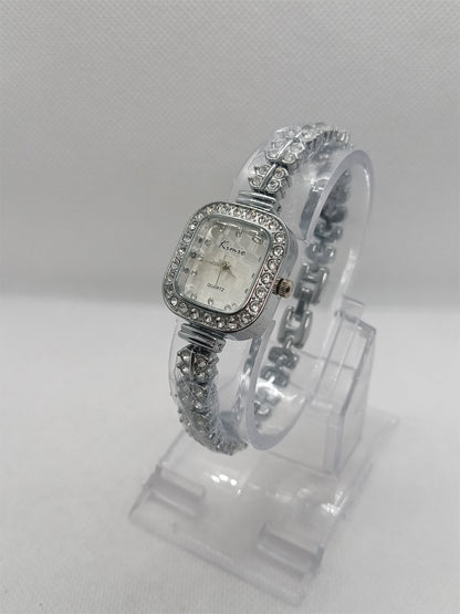 Silver Rectangular Crystal Ladies Watch