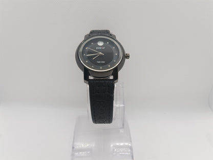 Noir Grace Ladies Watch – Black Dial, Leather Strap, Modern Minimalist Style