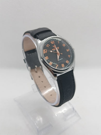 Black Ladies Watch – Black Dial with Copper Numbers (Silver Rim)
