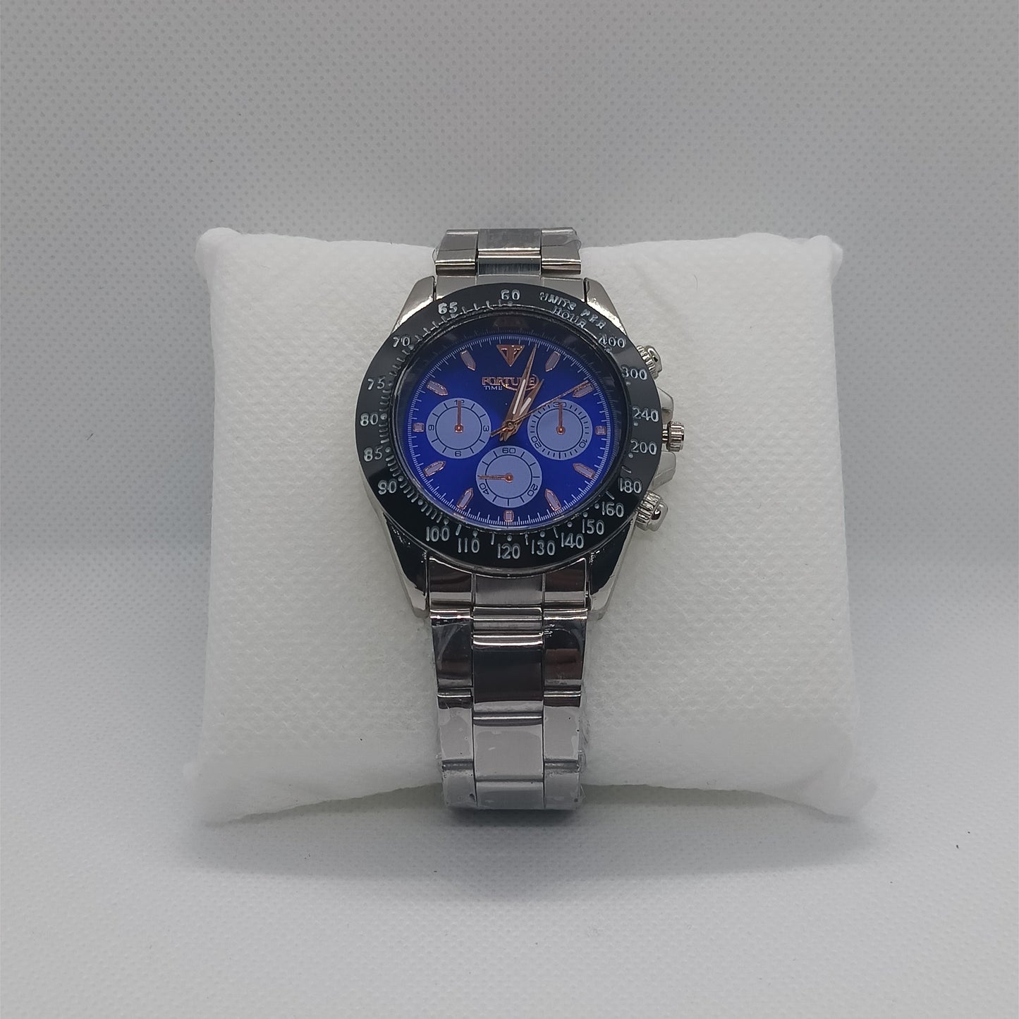 Apex Chronograph – Royal Blue Dial with Silver Strap & Black Bezel