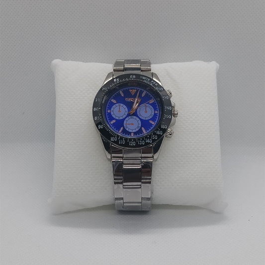 Apex Chronograph – Royal Blue Dial with Silver Strap & Black Bezel