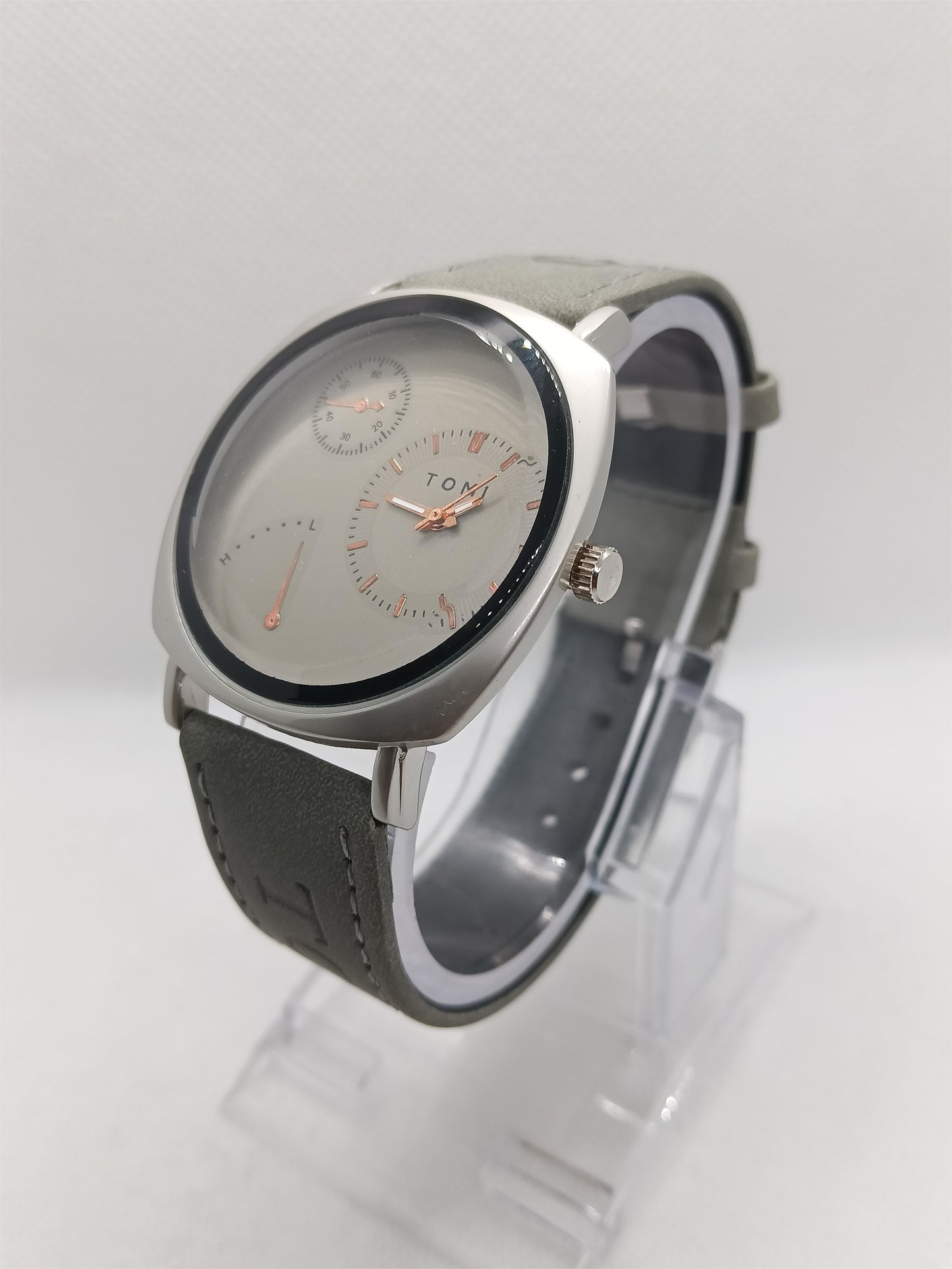 Men’s Grey Leather Minimal Dial Watch