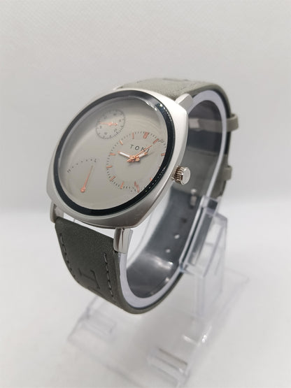 Men’s Grey Leather Minimal Dial Watch